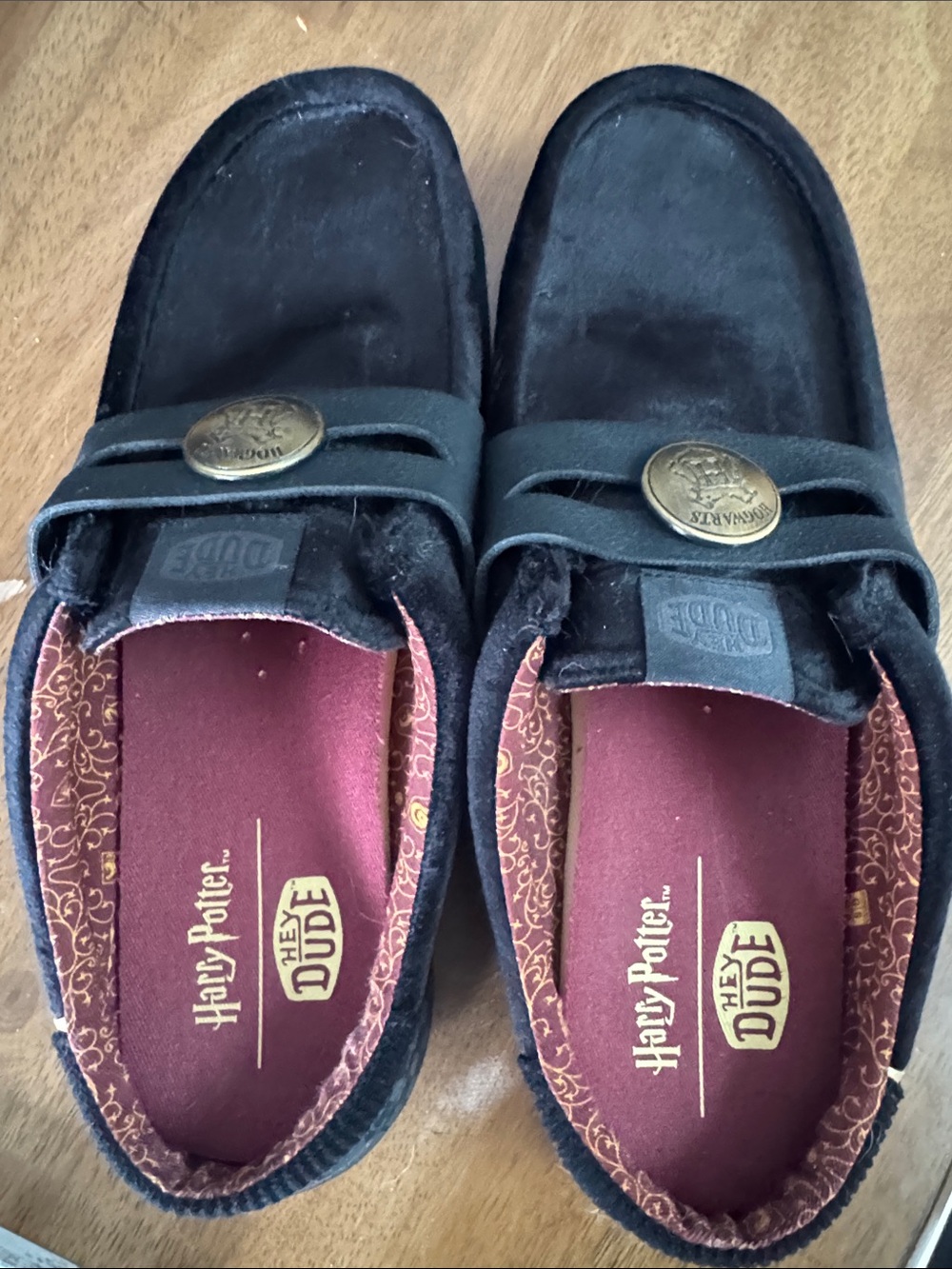 Hey Dude Black Velvet Hogwarts Emblem Slip-On Loafers - Picture 2 of 3